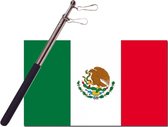 Landen vlag Mexico - 90 x 150 cm - met compacte draagbare telescoop vlaggenstok - zwaaivlaggen