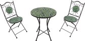 AXI Amélie 3-piece Chaise Bistrot Extérieur Mosaïque Feuilles Vertes - Structure en métal avec carreaux de céramique - Table Bistrot Extérieur 2 chaises et table.