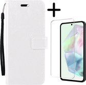 Hoes Geschikt voor Samsung A35 Hoesje Bookcase Hoes Flip Case Book Cover Met Screenprotector - Hoesje Geschikt voor Samsung Galaxy A35 5G Hoes Book Case Hoesje - Wit