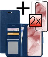 Hoes Geschikt voor Samsung A55 Hoesje Book Case Hoes Flip Cover Wallet Bookcase Met 2x Screenprotector - Donkerblauw.