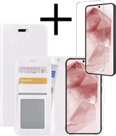 Hoes Geschikt voor Samsung A55 Hoesje Book Case Hoes Flip Cover Wallet Bookcase Met Screenprotector - Wit