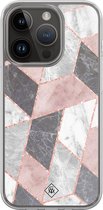 Casimoda® hoesje - Geschikt voor iPhone 13 Pro - Stone grid marmer / Abstract marble - 2-in-1 case - Schokbestendig - Geometrisch patroon - Verhoogde randen - Paars, Transparant