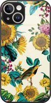 Casimoda® hoesje - Geschikt voor iPhone 13 - Zonnebloemen / Bloemen - Luxe Hard Case Zwart - Backcover telefoonhoesje - Multi