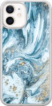 Casimoda® hoesje - Geschikt voor iPhone 12 Mini - Marble Sea - 2-in-1 case - Schokbestendig - Marble design - Verhoogde randen - Blauw, Transparant