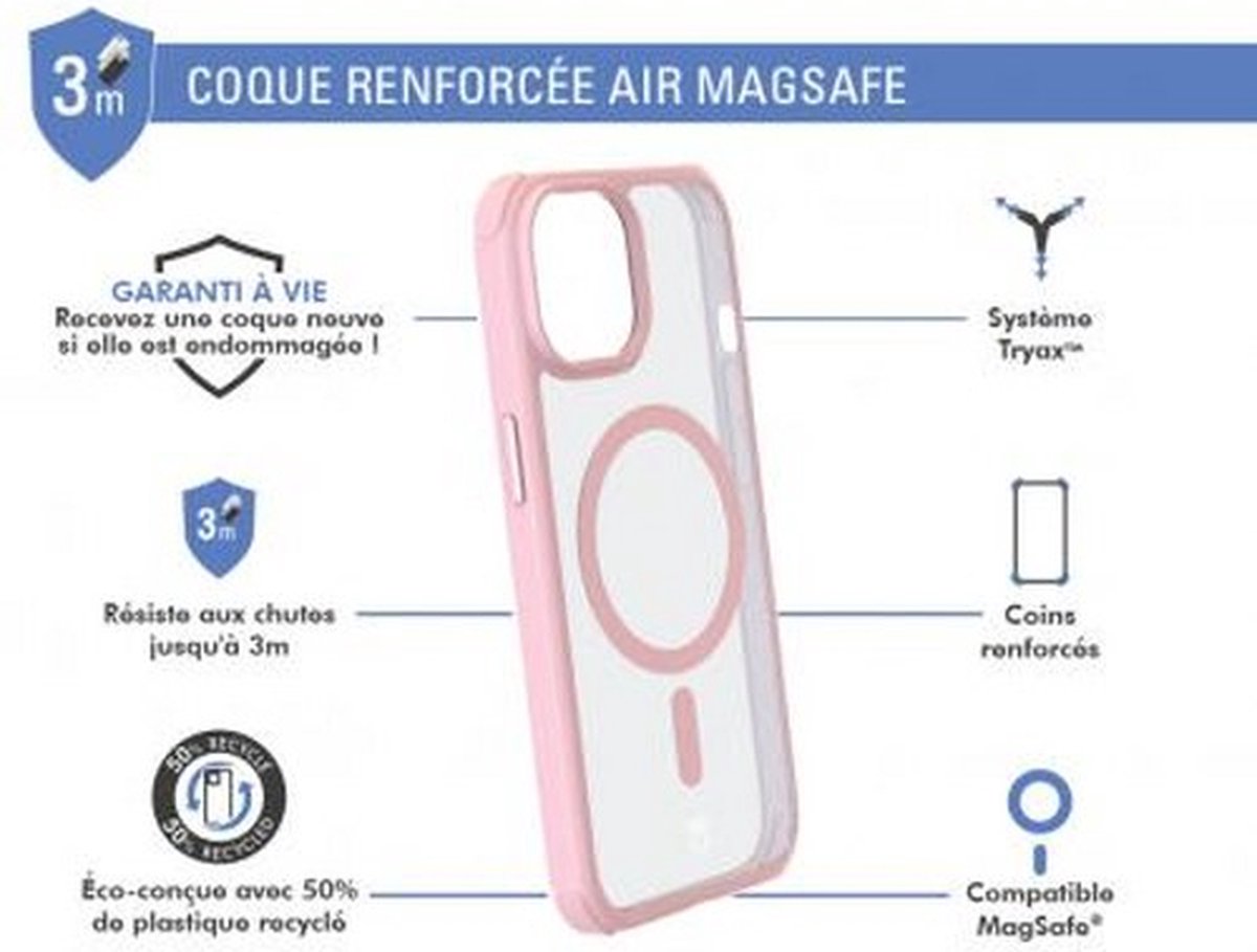 Bigben Connected, AIR FROST MagSafe versterkte hoes voor iPhone 15, Roze