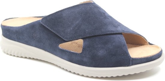 Hartjes, 122.1116/99 47.00, Blauw suède dames slippers wijdte G