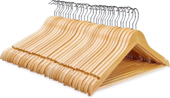 30 Houten Kledinghangers - Kleerhanger Met Inkeping En Broeklat Metalen Haak Dames Heren Volwassenen Bruin 30 Stuks