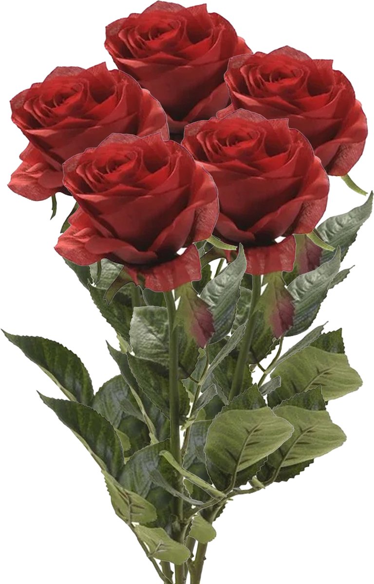 Emerald Kunstbloem roos Simone - 5x - rood - 73 cm - decoratie bloemen