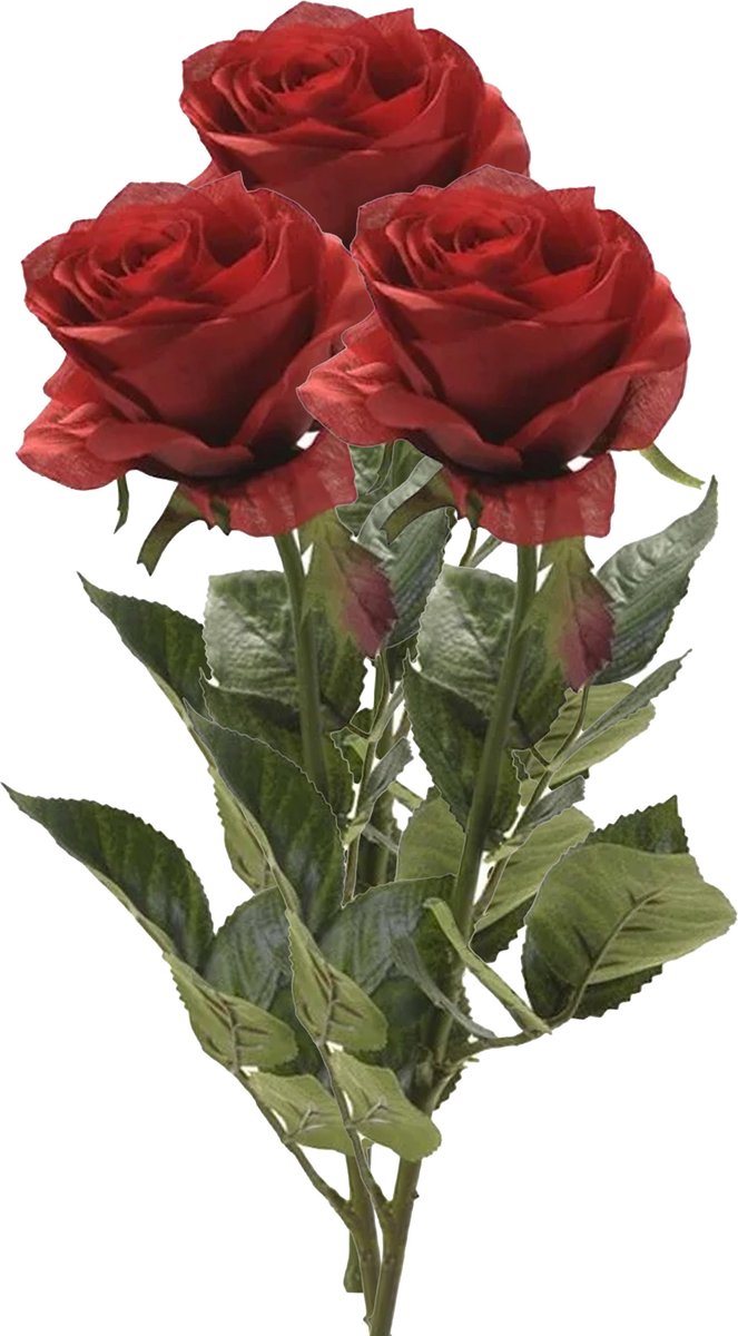 Emerald Kunstbloem roos Simone - 3x - rood - 73 cm - decoratie bloemen