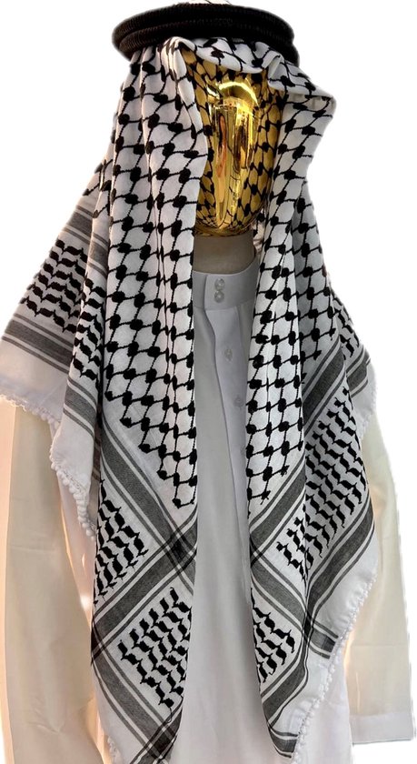 Kufiya/Keffiyeh Sjaal Zwart-Wit, Palestijnse sjaal, Palestina sjaal, Shemagh, Arafat Sjaal, Arabische Sjaal 127x127 cm