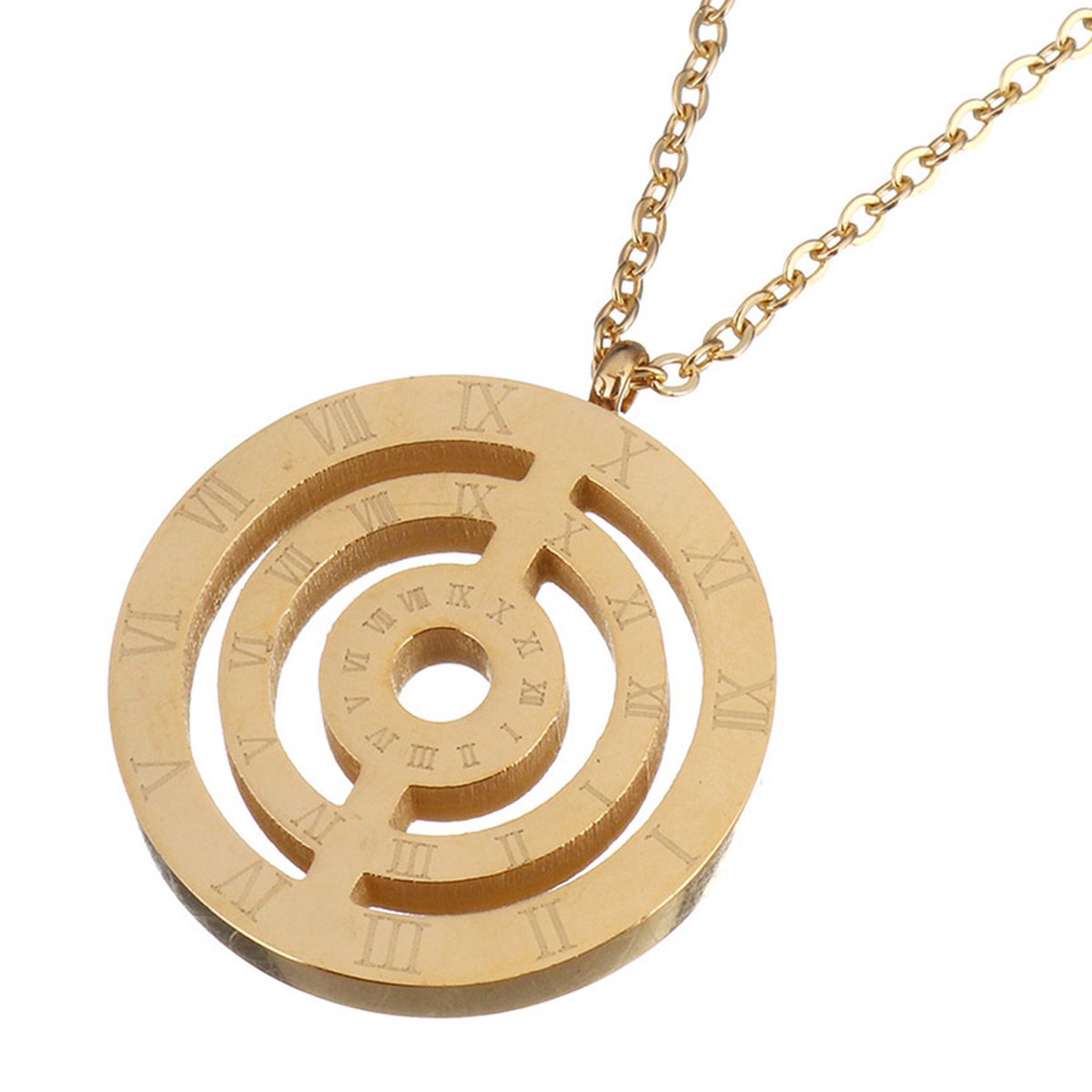 Marama - ketting Golden Hour - damesketting - RVS Gold Plated - romeinse cijfers - nikkelvrij - ronde hanger - cadeau dames