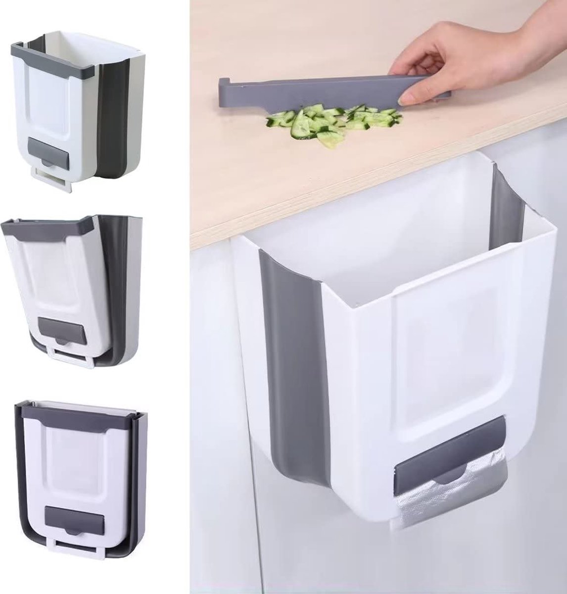 Goedkoopste Keukenafvalbak, opvouwbare multifunctionele nieuwe generatie 9L muurafvalbak, grote capaciteit voor keuken, kastdeur, auto, badkamer, kantoor en slaapkamer (met 1 onzichtbare haak