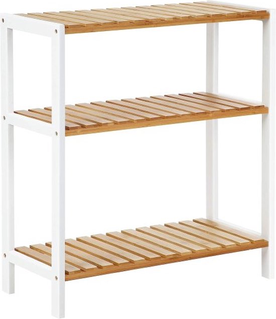 SONGMICS 3 planken badkamerrek, badkamerrek, keukenrek, schoenenrek, bamboe staand rek, 60 x 26 x 66 cm, ideaal voor badkamer, woonkamer, hal, keuken, balkon BCB33Y