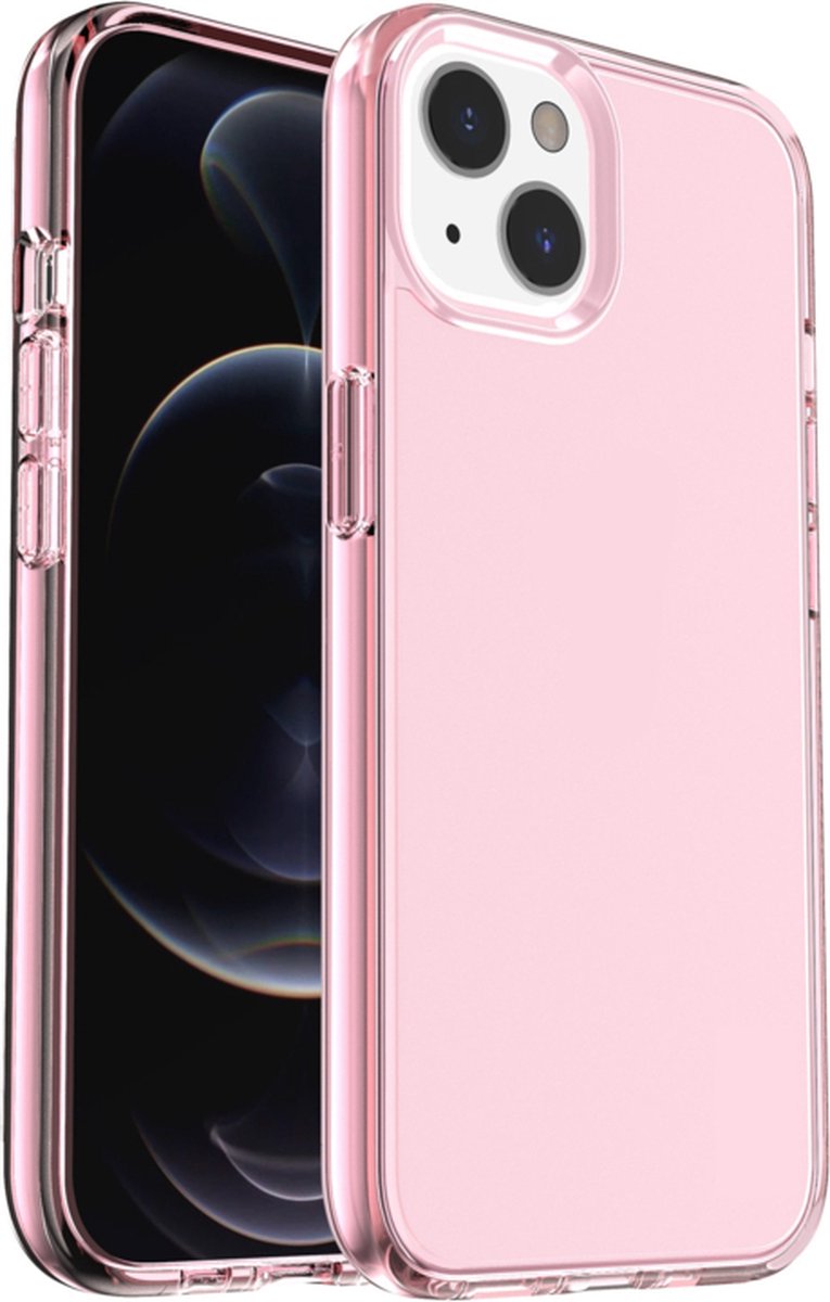 Transparant Hard-Cover Bescherm-Hoes + Screenprotector geschikt voor iPhone 13 - iPhone 14 Roze