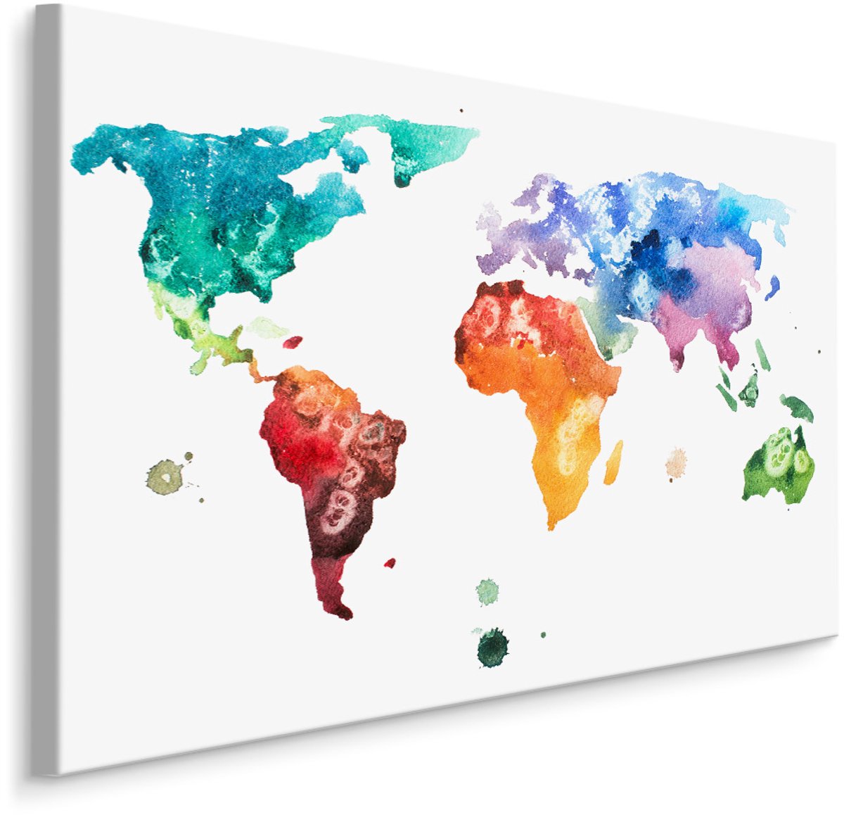 karo-art Schilderij - Wereldkaart in aquarel, print op canvas, multikleur, premium print
