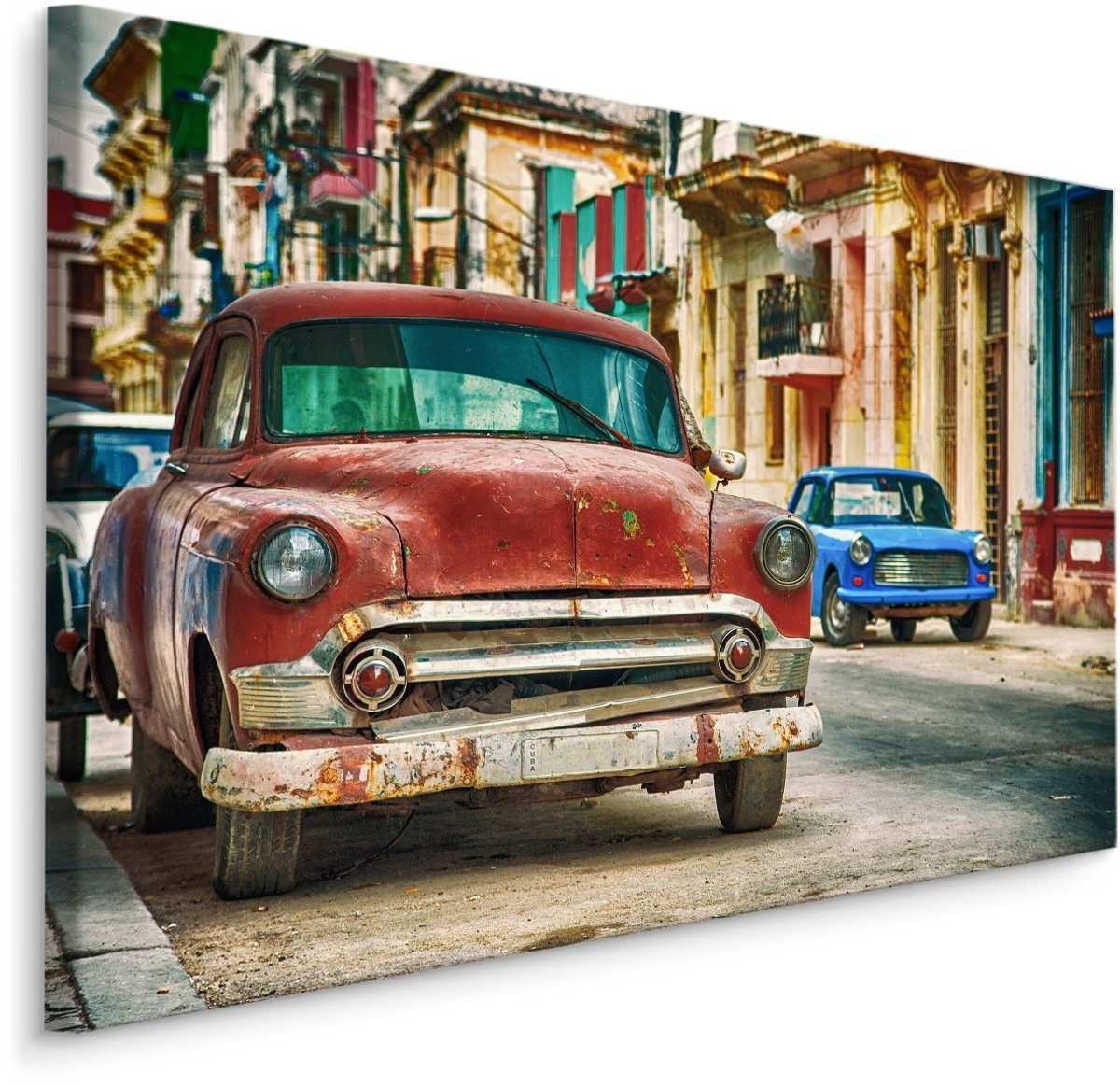 karo-art Schilderij - Amerikaans oldtimers in de straten van Cuba, premium print Multikleur