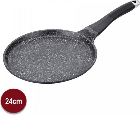 Gotoll Crêpe pan 24 cm, pannenkoekenpan, inductie, gegoten aluminium gecoat, palathampan, pannenkoekenpan met uitneembare handgreep, BPA-vrij, zwart