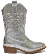 SmileFavorites® Meisjes Cowboylaarzen met Hak - Zilver - - Maat 34