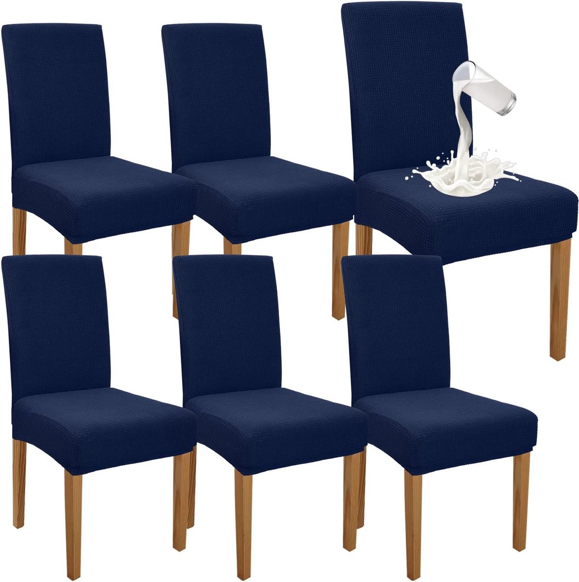 Eetkamerstoelhoezen - Set van 6 - Elastisch - Donkerblauw - Waterafstotend