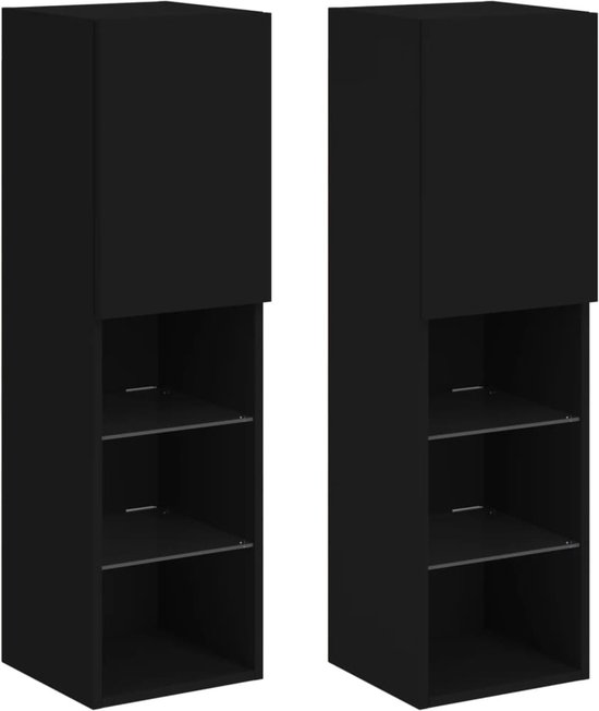 vidaXL - Tv-meubels - met - LED-verlichting - 2 - st - 30,5x30x102 - cm - zwart