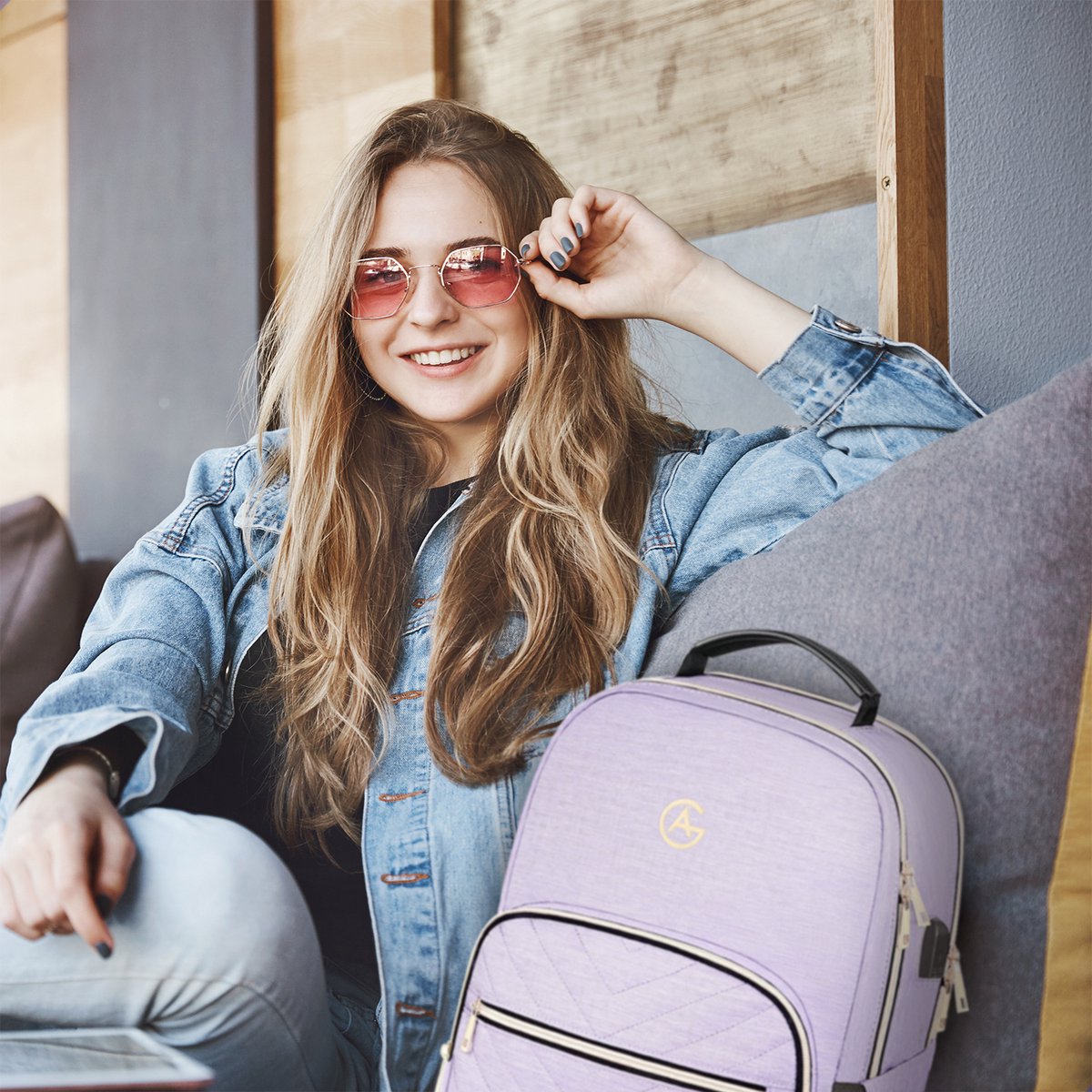 AG Luxe Rugzak Dames Lila - Rugzakken - Rugtassen - Meisje - Laptop - 26L - School - Kind - Backpack Waterafstotend- Schooltas - Reizen & Werken - Anti Diefstal Ontwerp - Inclusief Usb Oplaadstation – foto 8