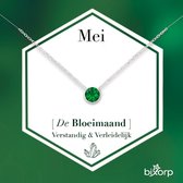 Bixorp Geboortesteen Ketting Mei - Zilverkleurig Roestvrij Staal met Zirkonia Hanger - Stainless Steel - Smaragd