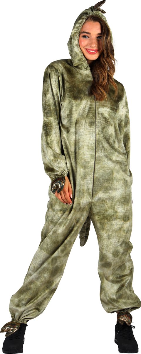 Dieren Kostuum Dino Volwassenen - Pluche - Dieren Onesie - Carnaval - Verkleedkleren Damen En Heren - Groen - Maat XL/XXL