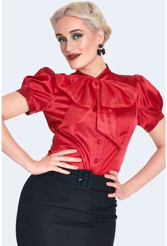 Voodoo Vixen - Oversized Bow Detail Blouse - M - Rood