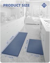 2-delige keukenmattenset, antivermoeidheid, staande mat, karpetten, waterdichte, lederen, antislip, oliebestendige vloermatten voor keuken, kantoor (44 x 75 cm + 44 x 150 cm, Blauw)