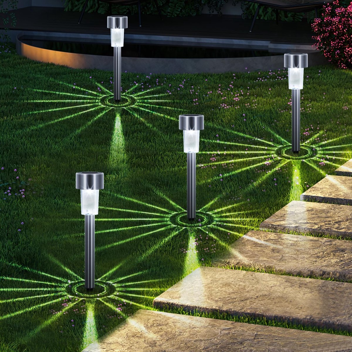 Aigostar 10J9K Solar Tuinfakkels 24 stuks 29.5cm IP44 Tuinverlichting op zonne-energie Tuinlantaarns Padverlichting- 6500K
