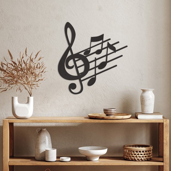 Décoration murale - Note De Musique - Animaux - Bois - Wall Line Art - Décoration Décoration murale - Salon - Chambre - A Accrocher Au Mur - Zwart - 31 x 29 cm