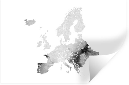 Muurstickers - Sticker Folie - Europakaart in lichtgrijze waterverf - zwart wit - 120x80 cm - Plakfolie - Muurstickers Kinderkamer - Zelfklevend Behang - Zelfklevend behangpapier - Stickerfolie