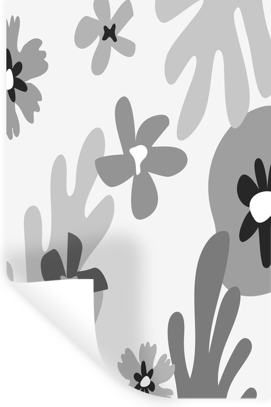 Muurstickers - Sticker Folie - Achtergrond - Bloemen - Zwart - Wit - 60x90 cm - Plakfolie - Muurstickers Kinderkamer - Zelfklevend Behang - Zelfklevend behangpapier - Stickerfolie