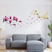 Bloem Thema Muursticker Vinyl Makkelijk te gebruiken Schil en plak Slaapkamer Combo Muurstickers Art Mural Home Decor - Wit en roze Magnolia Bloemen Veelkleurig
