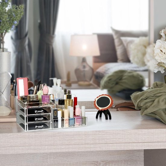 Organisateur De Maquillage CGBE Avec 3 Tiroirs Et 8 Compartiments - Rangement Cosmétique Parfum Bijoux