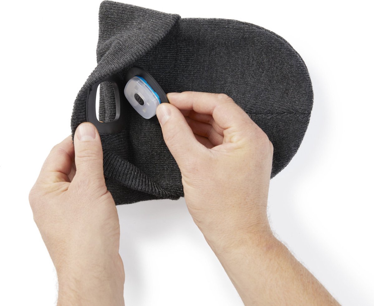 TECHNOSMART Muts met LED Verlichting – Grijze Beanie – Unisex – One Size – Warme Hardloopmuts