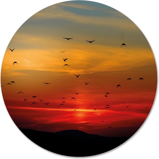 Label2X - Muurcirkel sunset rood - Ø 60 cm - Dibond - Multicolor - Wandcirkel - Rond Schilderij - Muurdecoratie Cirkel - Wandecoratie rond - Decoratie voor woonkamer of slaapkamer