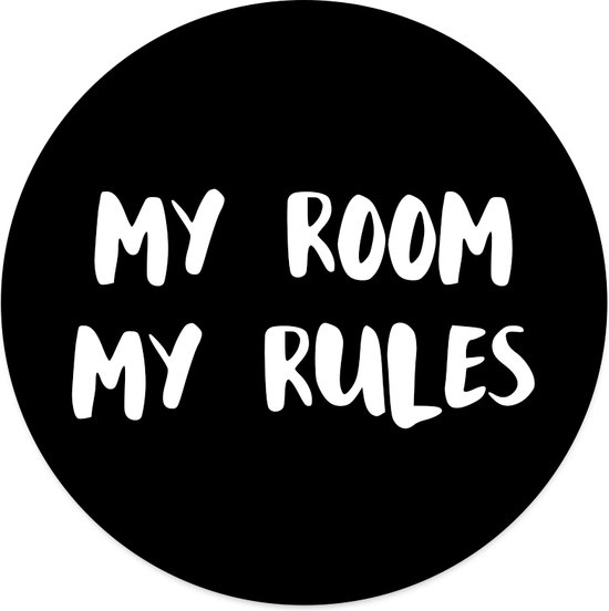 Label2X - Muurcirkel kids my room my rules zwart - 140 cm - Dibond - Multicolor - Wandcirkel - Rond Schilderij - Muurdecoratie Cirkel - Wandecoratie rond - Decoratie voor woonkamer of slaapkamer