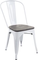 Stoel MCW-A73 incl. houten zitting, bistrostoel stapelstoel, metalen industrieel ontwerp stapelbaar ~ wit