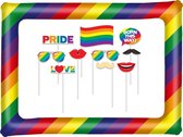 Ensemble d’accessoires photo avec cadre - arc-en-ciel multi couleurs - thème arc-en-ciel de la fierté gay - 11 pièces - accessoires de cabine photo