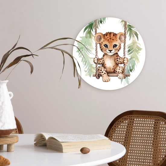 WallCircle® Wandcirkel 30x30 cm - Muurcirkel Luipaard - Dier - Kinderen - Jungle - Kinderkamer - Babykamer - Kinderkamer - Muurdecoratie cirkel woonkamer - Wanddecoratie slaapkamer - Kamer decoratie accessoires - Ronde schilderijen