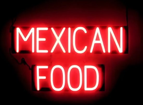 MEXICAN FOOD - Lichtreclame Neon LED bord verlicht | SpellBrite | 68 x 38 cm | 6 Dimstanden - 8 Lichtanimaties | Reclamebord neon verlichting
