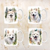 Amerikaanse Eskimo hond mokken set van 4, servies voor hondenliefhebbers, hond, thee mok, beker, koffietas, koffie, cadeau, moeder, oma, pasen decoratie, kerst, verjaardag