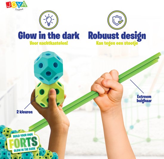 Joya Creative 130 pièces Construisez votre propre Fort - Jouets de construction Glow dans le noir - Convient pour l'intérieur et l'extérieur