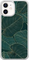 Casimoda® hoesje - Geschikt voor iPhone 12 Mini - Monstera Leaves - 2-in-1 case - Schokbestendig - Bloemen - Verhoogde randen - Groen, Transparant