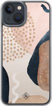 Casimoda® hoesje - Geschikt voor iPhone 13 Mini - Abstract Dots - 2-in-1 case - Schokbestendig - Geometrisch patroon - Verhoogde randen - Bruin/beige, Transparant