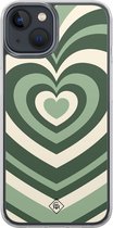 Casimoda® hoesje - Geschikt voor iPhone 13 Mini - Groen Hart Swirl - 2-in-1 case - Schokbestendig - Illustratie - Verhoogde randen - Groen, Transparant