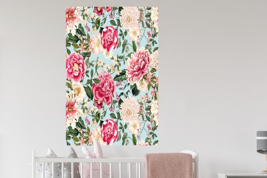 Stickers muraux - Fleurs - Rose - Motif - 80x120 cm - Film Adhésif