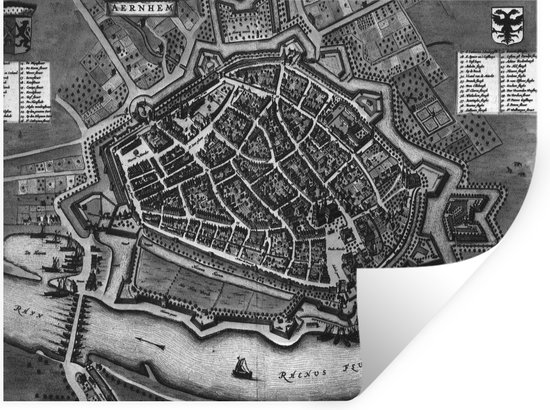 Muurstickers - Sticker Folie - Plattegrond - Arnhem - Zwart Wit - 80x60 cm - Plakfolie - Muurstickers Kinderkamer - Zelfklevend Behang - Stadskaart - Zelfklevend behangpapier - Stickerfolie