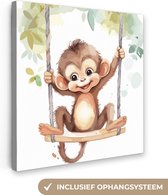 Canvas Schilderij Aap - Dier - Kinderen - Jungle - Kinderkamer - Babykamer - 20x20 cm - Wanddecoratie